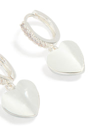 Silver Plated Cubic Zirconia Heart Drop Hoop Earrings - link has visual effect only