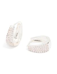 Silver Plated Cubic Zirconia Pave Classic Hoop Earrings - link has visual effect only