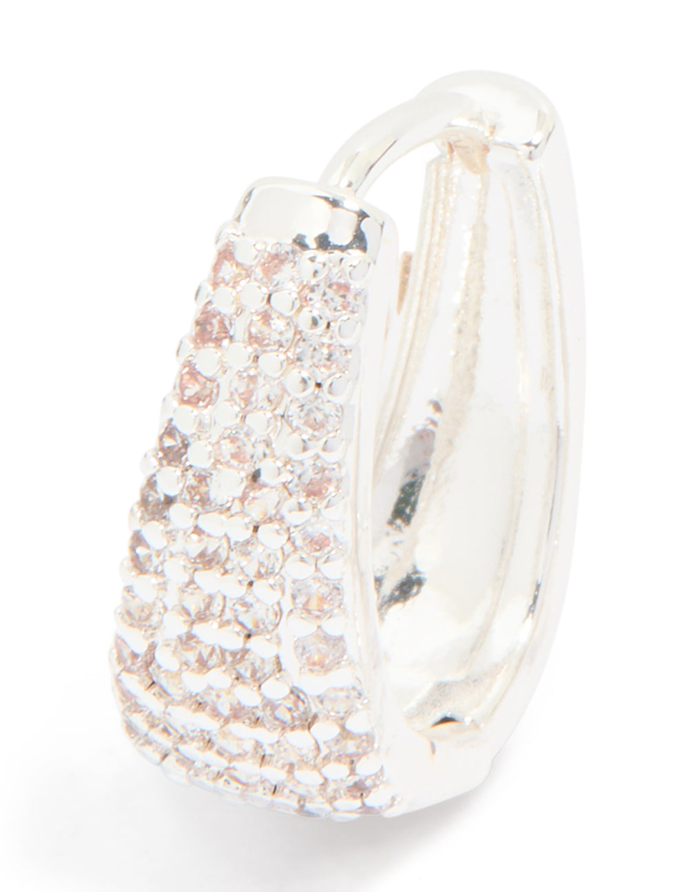 Silver Plated Cubic Zirconia Pave Classic Hoop Earrings
