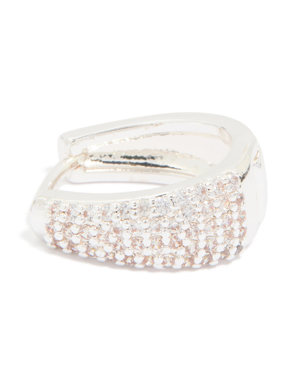Silver Plated Cubic Zirconia Pave Classic Hoop Earrings
