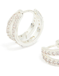 Silver Plated Cubic Zirconia Pave Double Mini Hoop Earrings - link has visual effect only