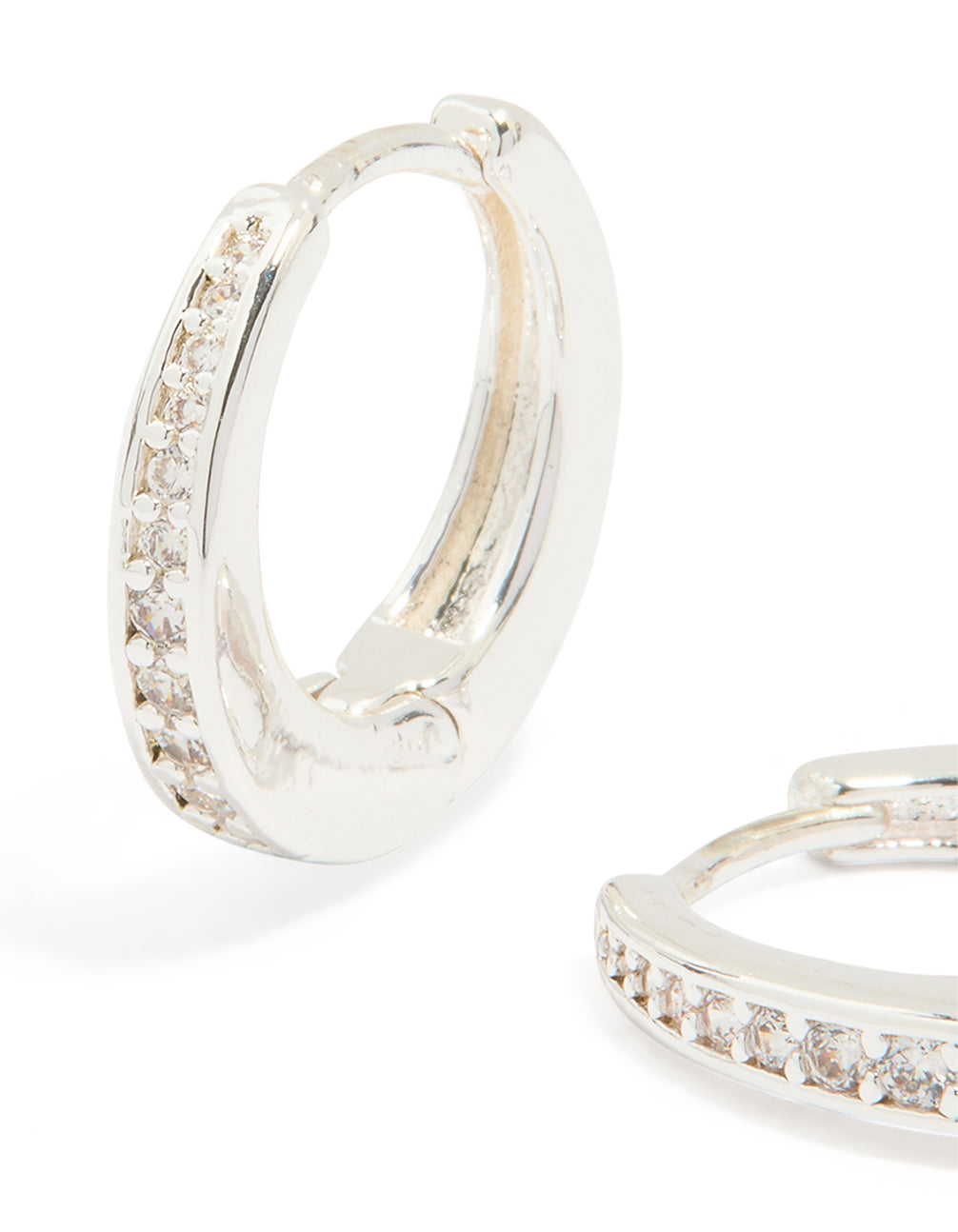Silver Plated Cubic Zirconia Graduated Huggie Hoop Earrings