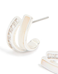 Silver Plated Cubic Zirconia & Mother Of Pearl Jacket Earrings - link has visual effect only
