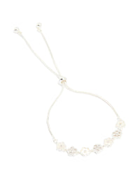 Silver Plated Cubic Zirconia Mini Flower Toggle Bracelet - link has visual effect only