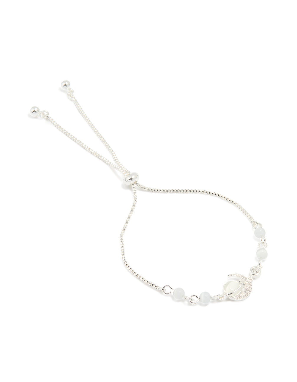 Silver Plated Cubic Zirconia & Rose Quartz Celestial Toggle Bracelet