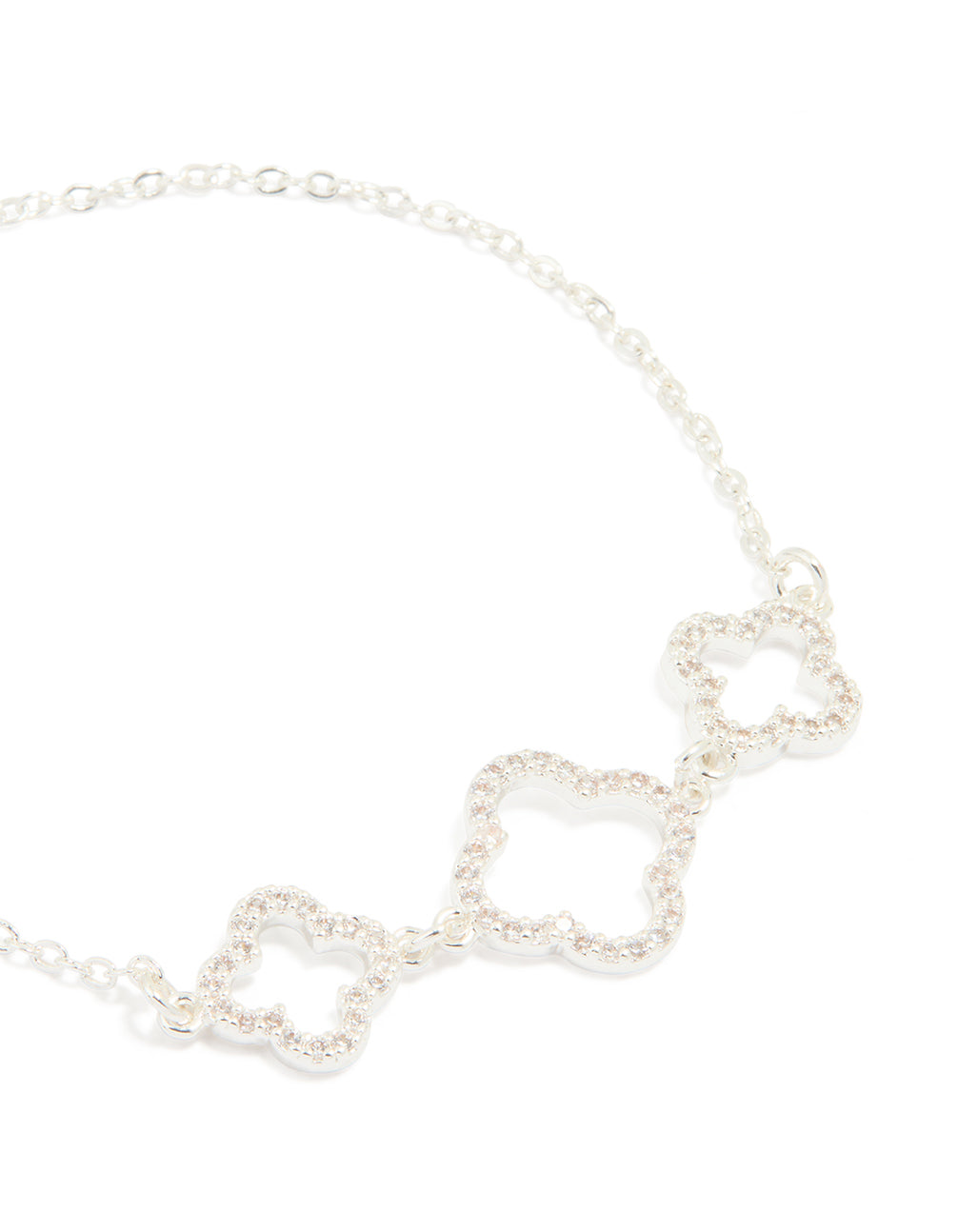 Silver Plated Cubic Zirconia Flower Trio Toggle Bracelet