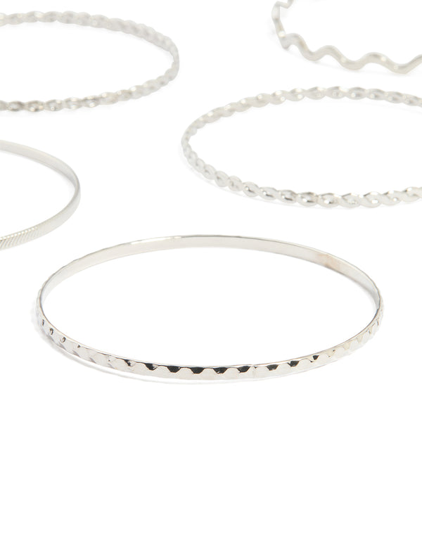 Silver Rope & Textured Bangles 10-Pack