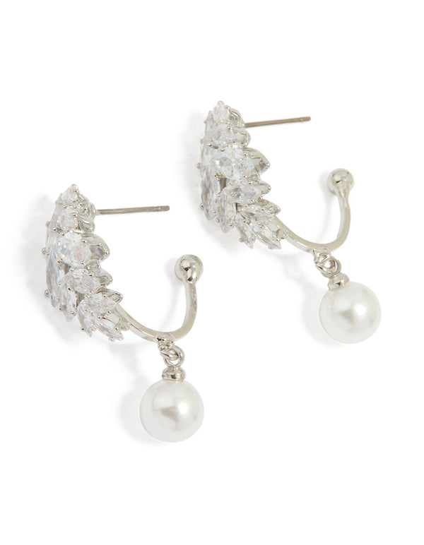 Silver Cubic Zirconia Pearl Drop Earrings