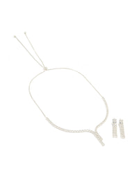 Silver Cubic Zirconia Y-Necklace & Cup Chain Earrings Set - link has visual effect only