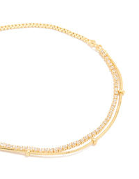 Gold Plated Cubic Zirconia Layered Toggle Bracelet - link has visual effect only