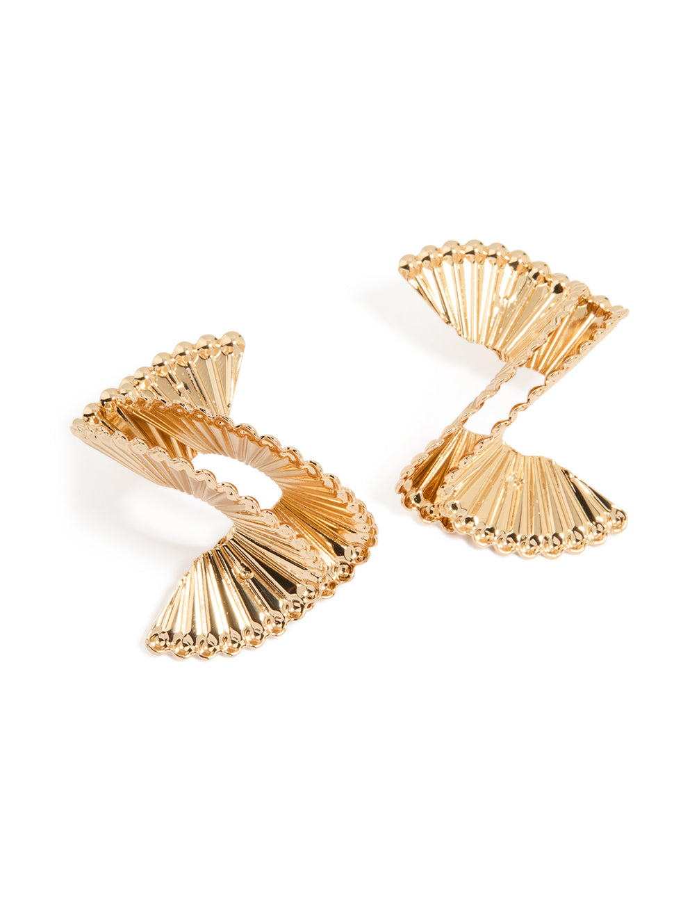 Gold Swirl Fan Ribbed Earrings