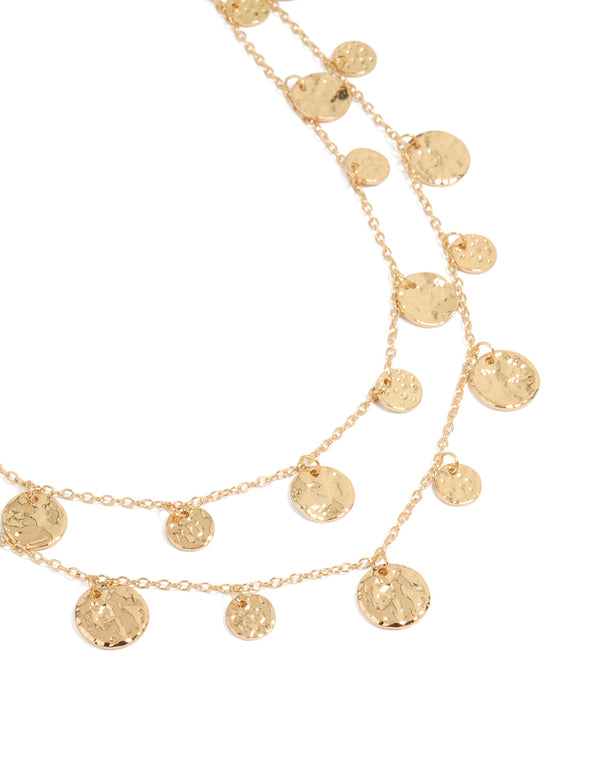 Gold Mini Organic Disc Layered Necklace