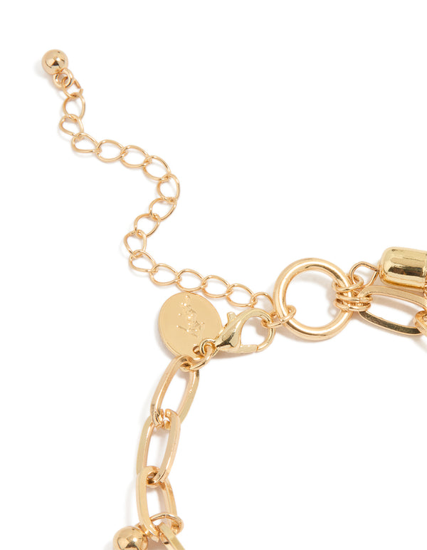 Gold Tassel & Textured Coin Charm Bracelet