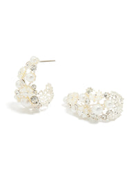 Silver Plated Diamante & Pearl Flower Hoop Earrings - link has visual effect only