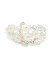 Silver Plated Diamante & Pearl Flower Hoop Earrings - link has visual effect only