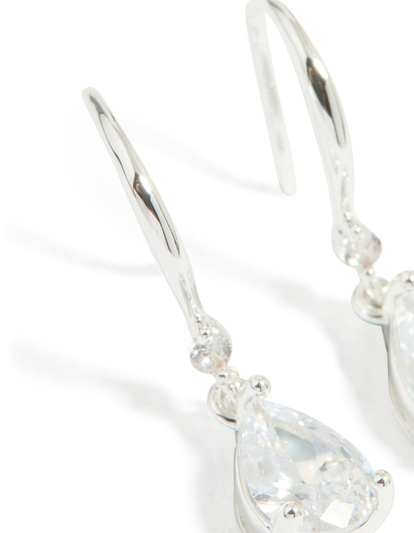 Silver Plated Cubic Zirconia Teardrop Earrings