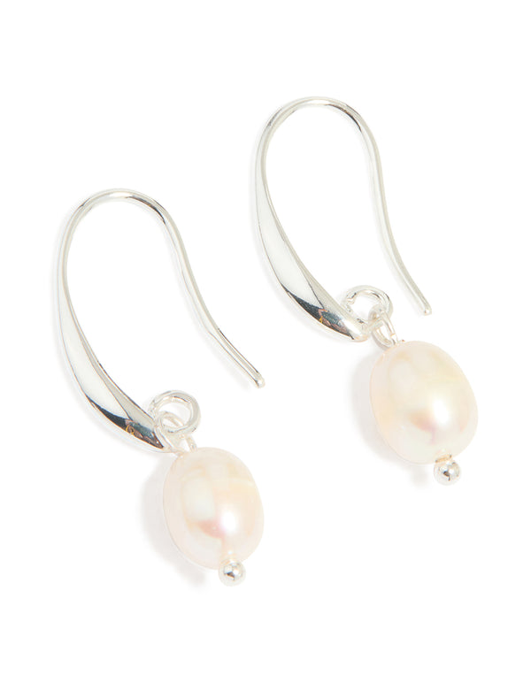 Silver Plated Freshwater Pearl Medium Hook Drop Earrings