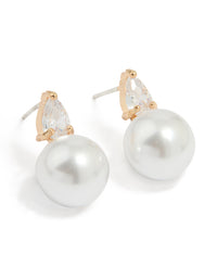 Gold Plated Mini Cubic Zirconia Pearl Drop Earrings - link has visual effect only