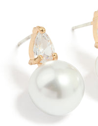Gold Plated Mini Cubic Zirconia Pearl Drop Earrings - link has visual effect only