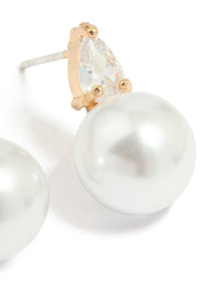 Gold Plated Mini Cubic Zirconia Pearl Drop Earrings - link has visual effect only