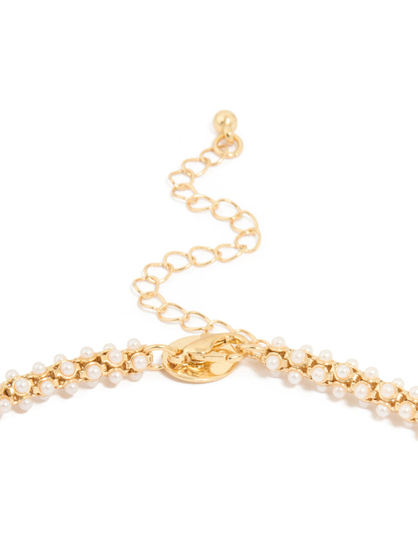 Gold Plated Pearl Station Necklace