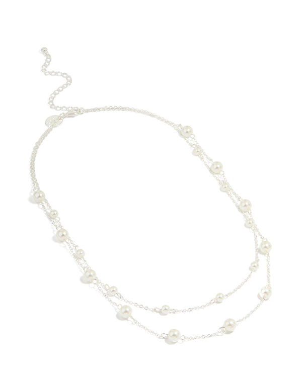 Silver Plated Pearl Layered Necklace