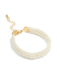 Gold Plated Pearl Triple Layered Bracelet - link has visual effect only