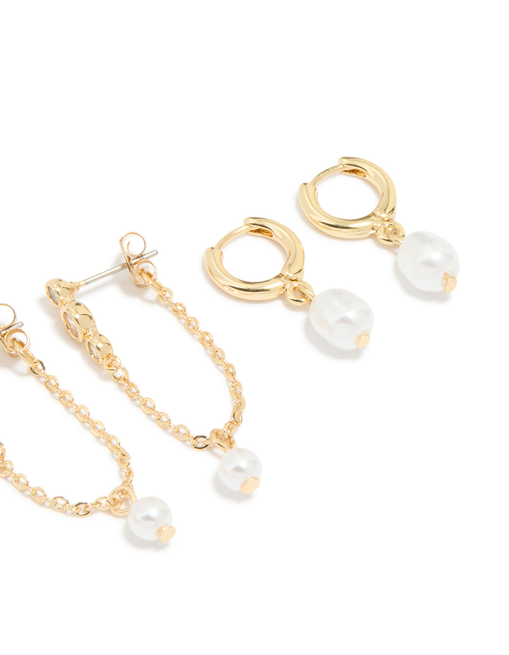 Gold Plated Cubic Zirconia & Pearl Huggie Earrings 4-Pack