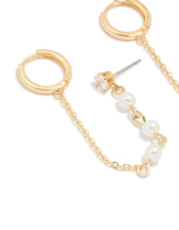 Gold Plated Pearl Chain Huggie Earrings - link has visual effect only