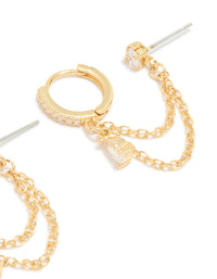Gold Plated Cubic Zirconia Pear Layered Chain Huggie Earrings - link has visual effect only