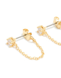 Gold Plated Cubic Zirconia Chain Stud & Huggie Earrings 2-Pack - link has visual effect only