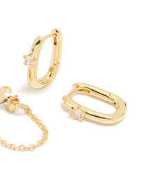 Gold Plated Cubic Zirconia Chain Stud & Huggie Earrings 2-Pack - link has visual effect only