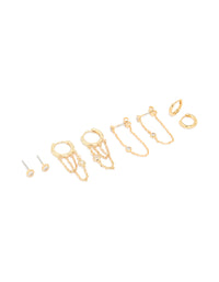 Gold Plated Cubic Zirconia Chain & Huggie Earrings 4-Pack - link has visual effect only