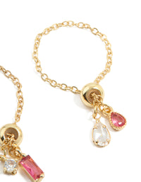 Gold Pink & Clear Cubic Zirconia Adjustable Chain Rings 2-Pack - link has visual effect only