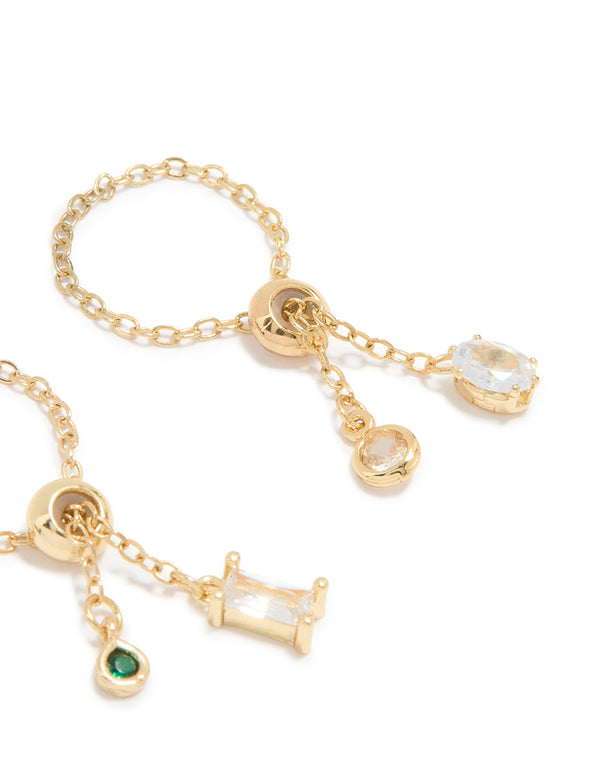 Gold Plated Cubic Zirconia Adjustable Chain Rings 2-Pack