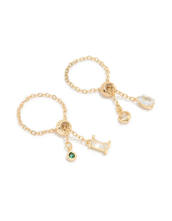 Gold Plated Cubic Zirconia Adjustable Chain Rings 2-Pack