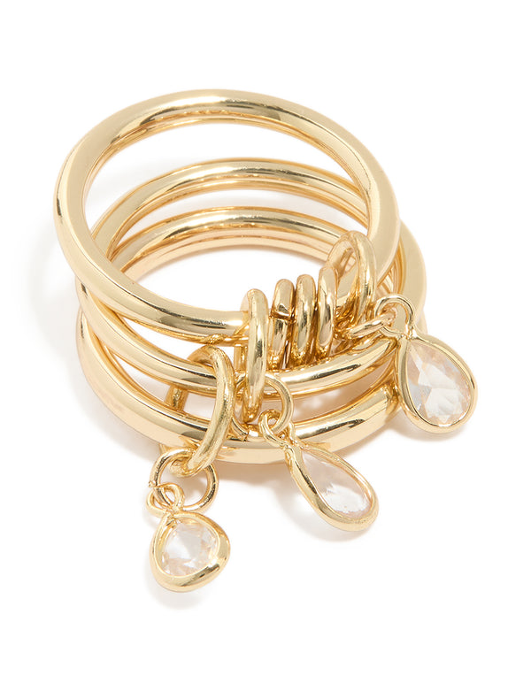 Gold Plated Cubic Zirconia Charm Interlocked Layered Ring
