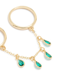 Gold Plated Emerald Cubic Zirconia Drop Ring - link has visual effect only
