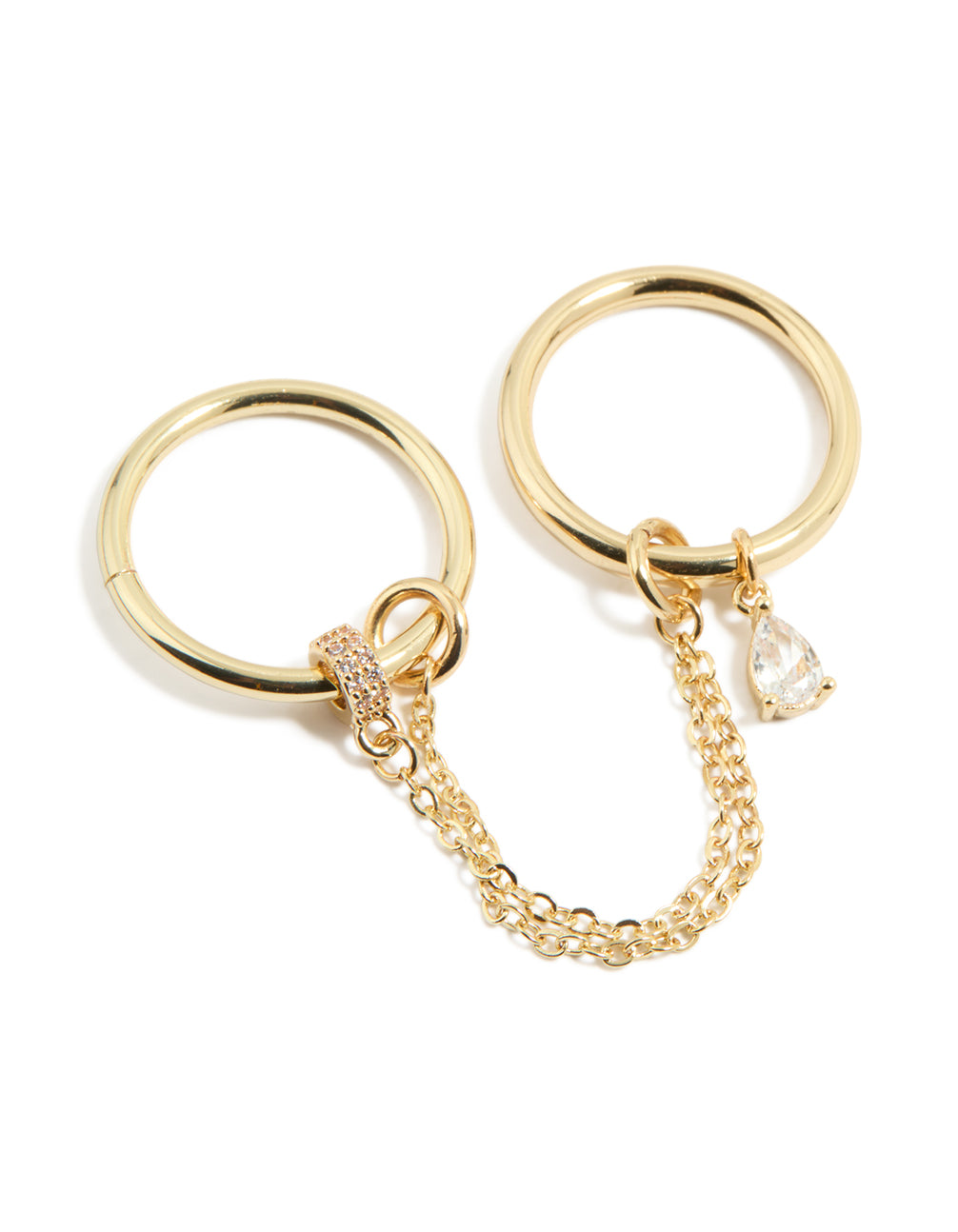 Gold Plated Cubic Zirconia Pear Drop Chain Ring