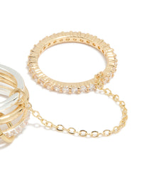 Mixed Metal Cubic Zirconia Star Charm Chain Interconnected Ring - link has visual effect only