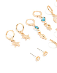 Gold Sea-Themed Hoop Earrings 6-Pack - link has visual effect only