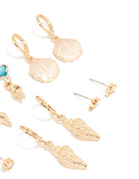 Gold Sea-Themed Hoop Earrings 6-Pack - link has visual effect only