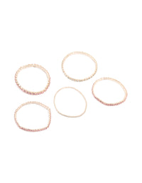 Rose Gold Pink & Clear Diamante Cup Chain Stretch Bracelets 5-Pack - link has visual effect only