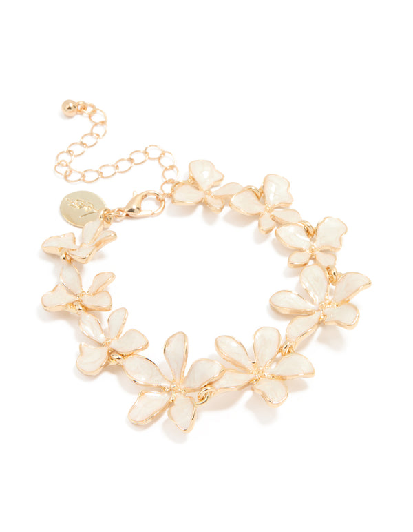 Gold Enamel Flower Bracelet