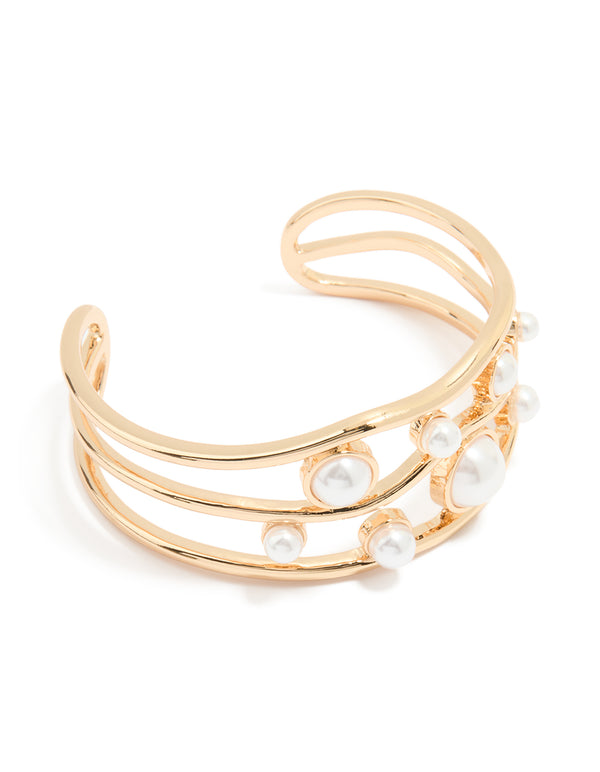 Gold Pearl Wave Wrist Cuff