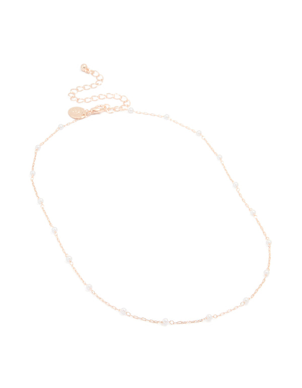 Rose Gold Pearl Fine Station Necklace