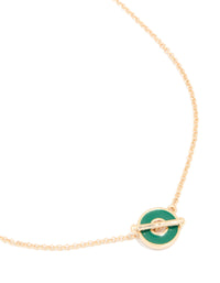 Gold Green Circle Pendant T & O Necklace - link has visual effect only