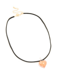 Gold Orange Glass Mini Heart Necklace - link has visual effect only
