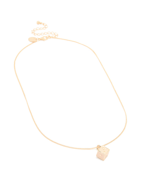 Gold Pink Dice Mini Pendant Necklace