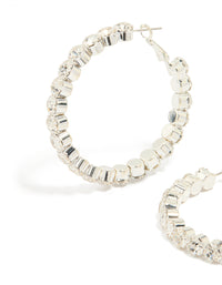 Silver Diamante Detailed Thick Hoop Earrings - link has visual effect only